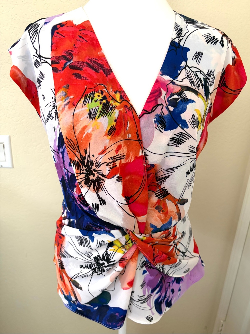Sioni Multicolor Floral Wrap-Style Cap Sleeve Top